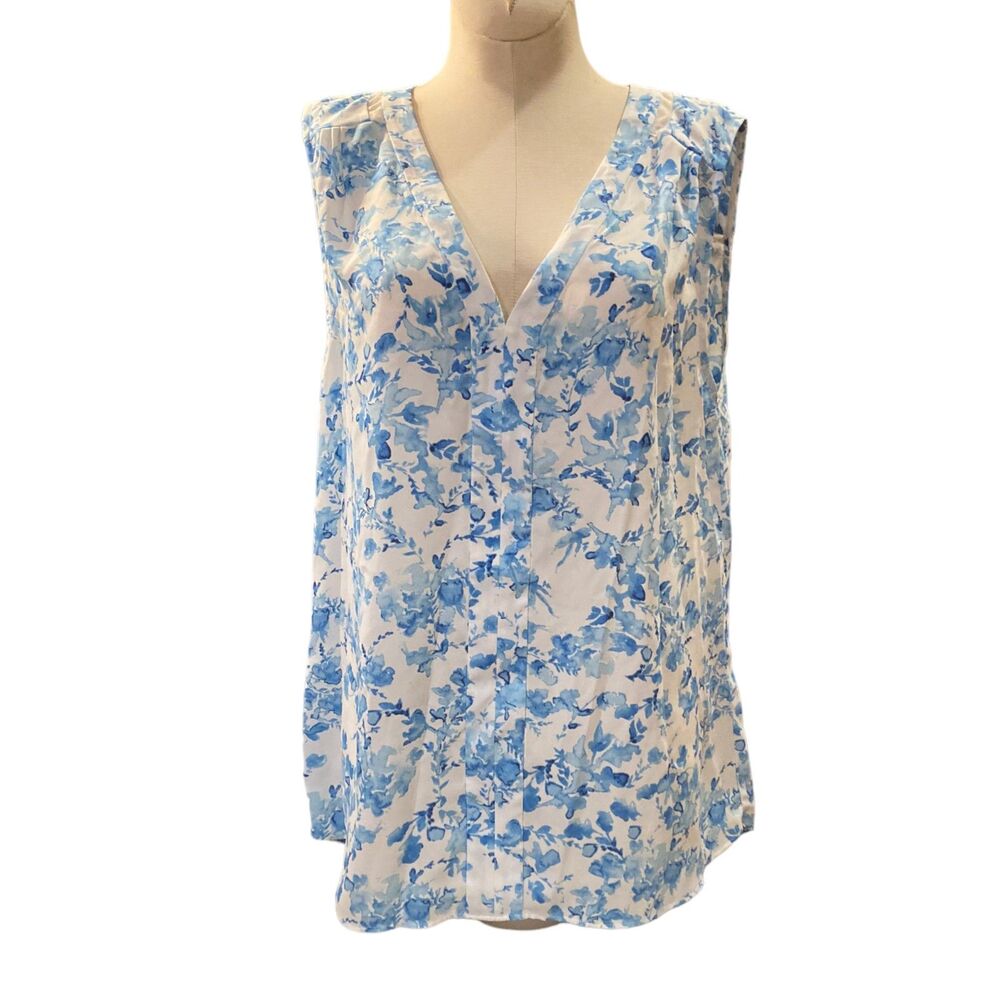 NYDJ henley popover sleeveless blouse floral lightweight size Large